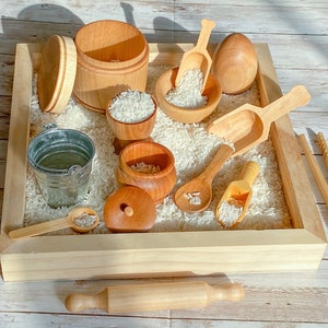 13 Piece Sensory Bin Miniature Wooden Tools Set Montessori Waldorf Homeschool Learning Toy Gift (Please see dimensions! Tray NOT included).