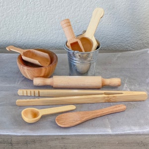 Sensory Bin Wooden Tools 9 piece Set for Montessori Learning Homeschool Kinetic Sand Toy Gift Please see dimensions/ Tray NOT Included image 2