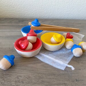 Montessori Waldorf Wooden Acorn and Bowl Sorting Set of Three | Etsy