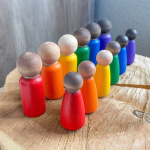 Rainbow Multicultural Men and Women Peg Doll Set of 12 Montessori Waldorf Toy Gift