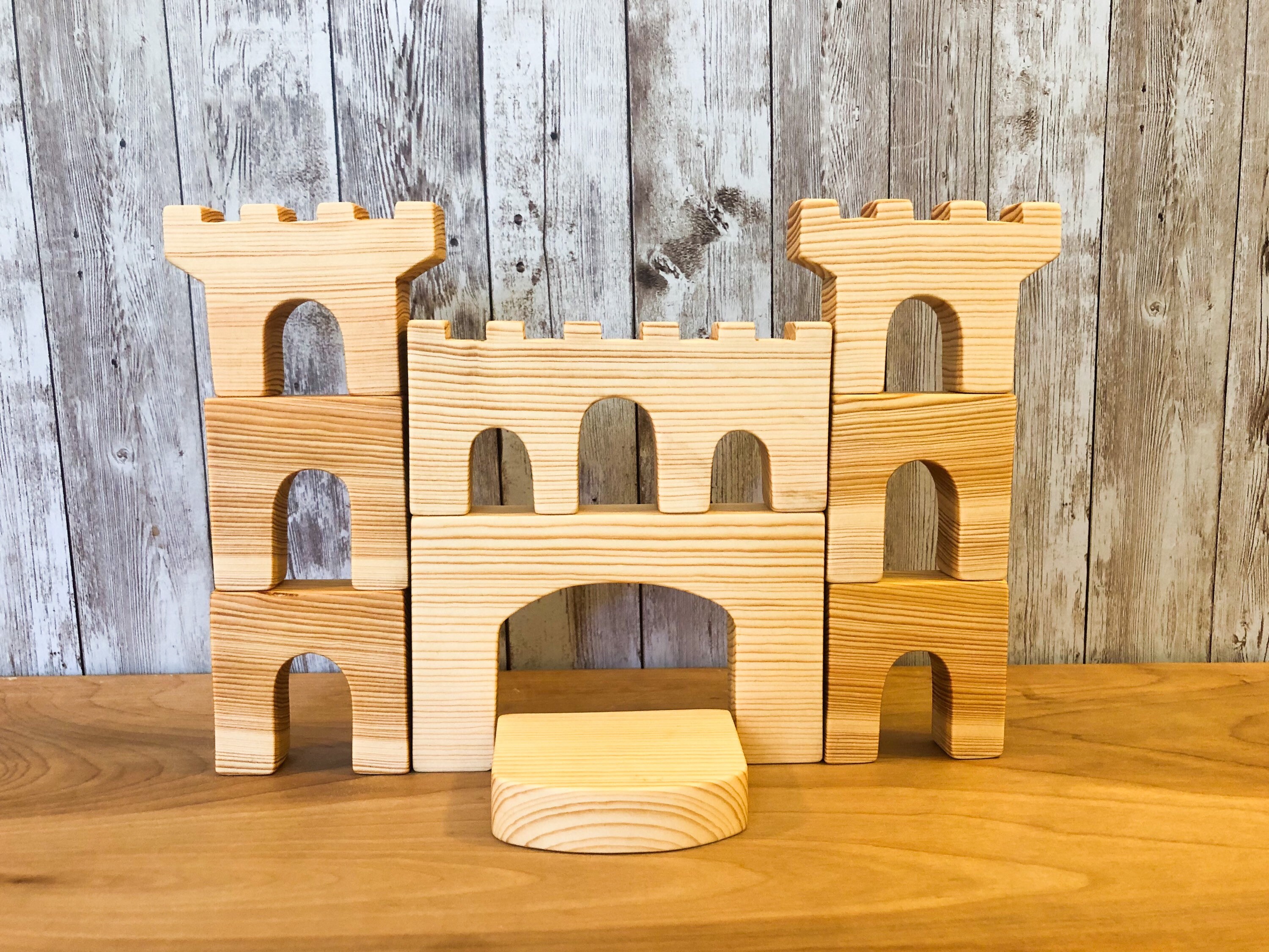 9 Piece Wooden Castle Blocks Toy Gift Etsy