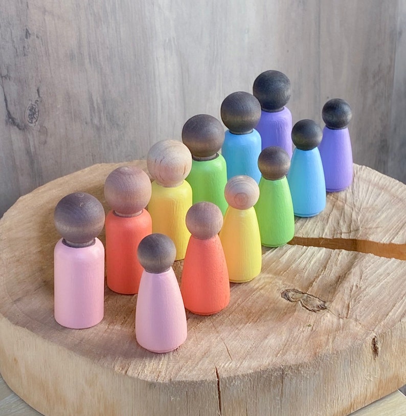 Pastel Multicultural Peg Doll Men and Women Set of 12 Montessori Waldorf Toy Gift / Easter image 1