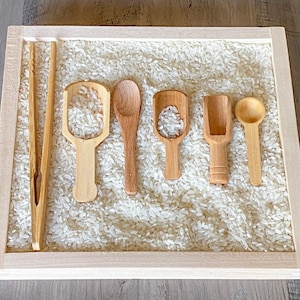 Small Sensory Bin Wooden Scoops Tools Set of 6 for Toddlers - Please Read Dimensions