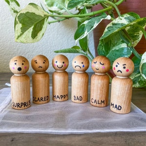 Emotions and Feelings Wooden Peg People Montessori Waldorf Toy Gift