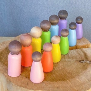 Pastel Multicultural Peg Doll Men and Women Set of 12 Montessori Waldorf Toy Gift / Easter image 2