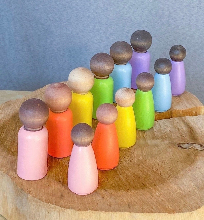 Pastel Multicultural Peg Doll Men and Women Set of 12 Montessori Waldorf Toy Gift / Easter image 2