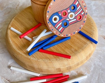 Fourth of July Independence Day Wooden Sorting Stick Pick Up Stick Toy Montessori Waldorf Education Gift Posting Sensory Red White and Blue