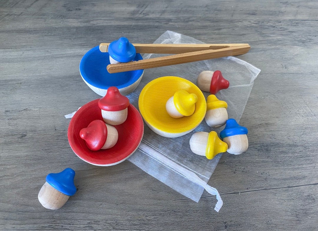 Montessori Waldorf Wooden Acorn and Bowl Sorting Set of Three ...
