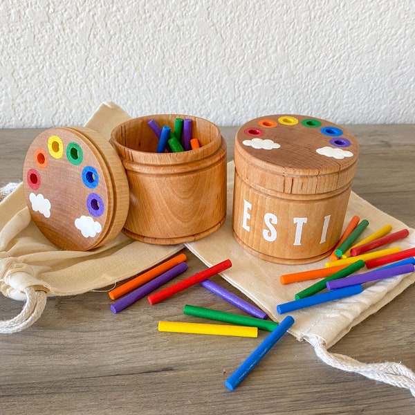 Wooden Sorting Stick Pick Up Stick Rainbow Toy / Montessori Waldorf Education Gift