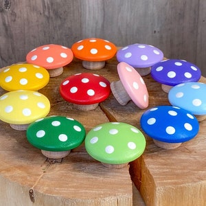 Waldorf Montessori Wooden Rainbow Sorting Counting Mushroom Set of 12 for Pretend Play / Easter / Mushrooms Toy Gift