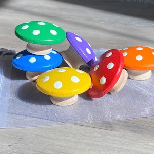 Waldorf Montessori Wooden Mushrooms for Pretend Play