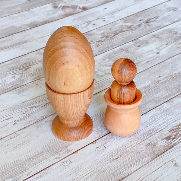 Beginner Infant Montessori Set / Egg and Cup and Peg and Pot / Waldorf Learning Toy / Wooden Gift