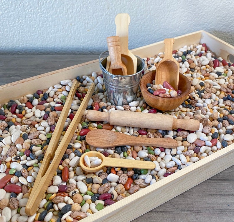 Sensory Bin Wooden Tools 9 piece Set for Montessori Learning Homeschool Kinetic Sand Toy Gift Please see dimensions/ Tray NOT Included image 3