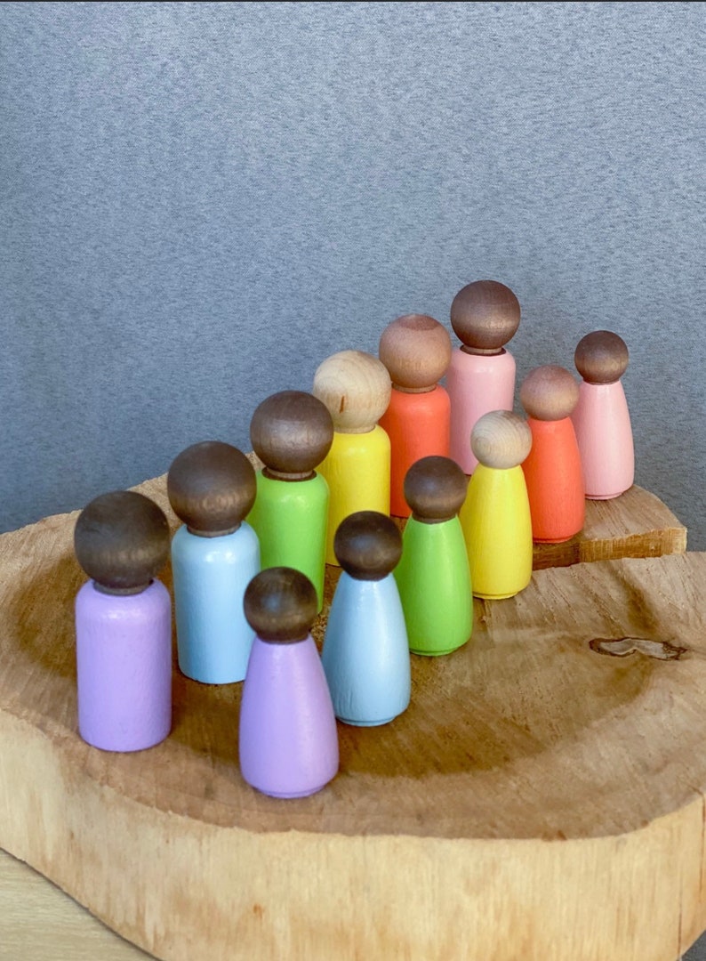 Pastel Multicultural Peg Doll Men and Women Set of 12 Montessori Waldorf Toy Gift / Easter image 4