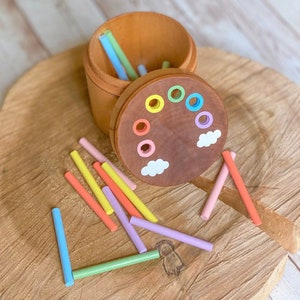 Pastel Rainbow Pick Up Sticks Sorting Box Toy / Montessori Waldorf Gift / Lovevery inspired posting sorting toy