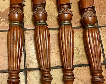 Vintage Turned Wood Table Legs, Set of 4, 30” Fluted Carved Furniture Legs, Replacement Parts