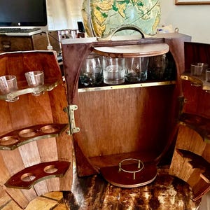 Mid Century Karoff Barrel Bar Cabinet 1950s Teak Wall Liquor Cabinet