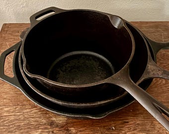 Vintage Lodge Cast Iron Skillet, Chicken Fryer, Sauce Pan – USA Made