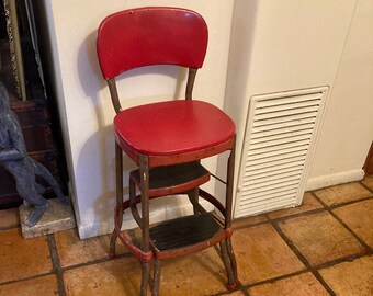 Vintage Metal Convertible Step Stool-Chair, Vintage Red Cosco Step stool, Vintage Red Step stool Kitchen Chair, Childs Chair