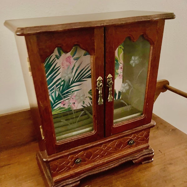 Music Jewelry Box that plays “You Light Up My Life”, Tropical Designed Jewelry Armoire, Dresser Jewelry Box, Vintage Valet