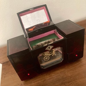 Vintage Japanese Jewelry Music Box With Rickshaw Shadow Box