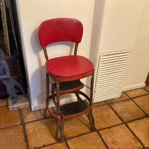 New red vintage kitchen retro chair bar step stool metal deals