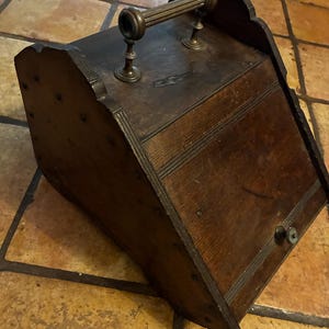 Wooden Coal Scuttle Antique Perry Son & Co: Victorian Fireside Log Box