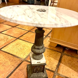 Vintage Italian Marble Pedestal Table – Cast Metal & Marble Side Table – Made in Italy