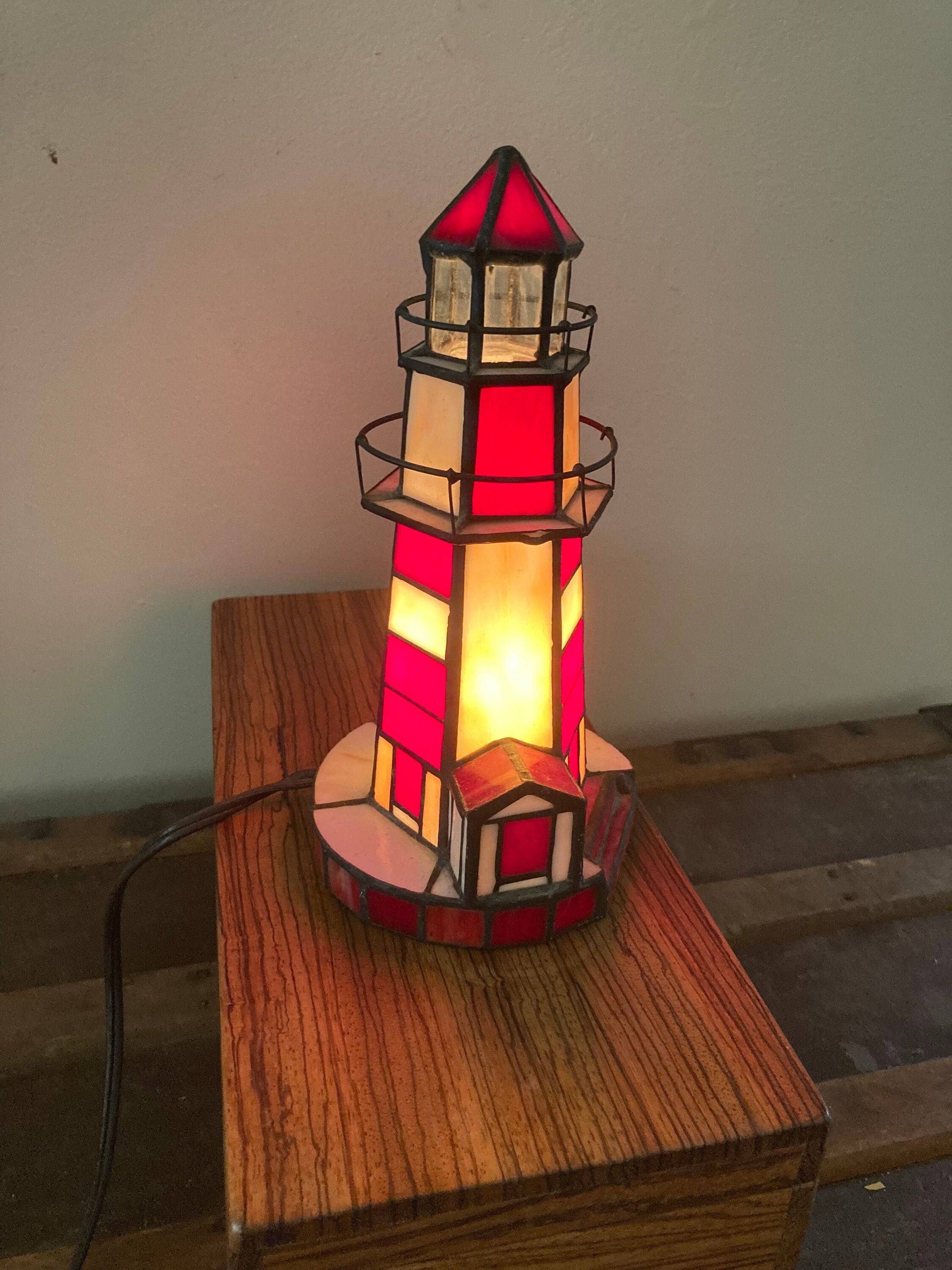 Vintage Stained Glass Lighthouse Lamp Night Light Lighthouse Lamp