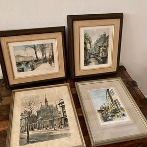 MidCentury Etchings of Paris, MidCentury Lithographs of Paris, Framed MidCentury Original Etchings and Lithographs, Vintage signed Art