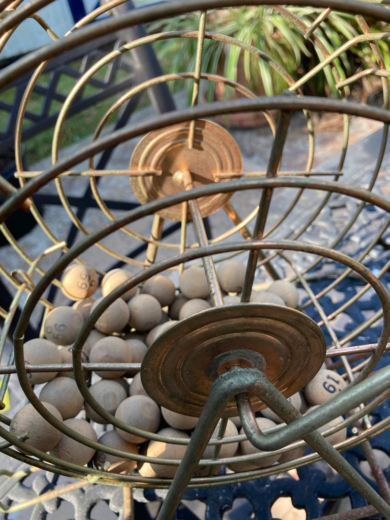 Working 1920 Bingo Cage with Wooden Balls Vintage Bingo Tumbler with Wooden Balls