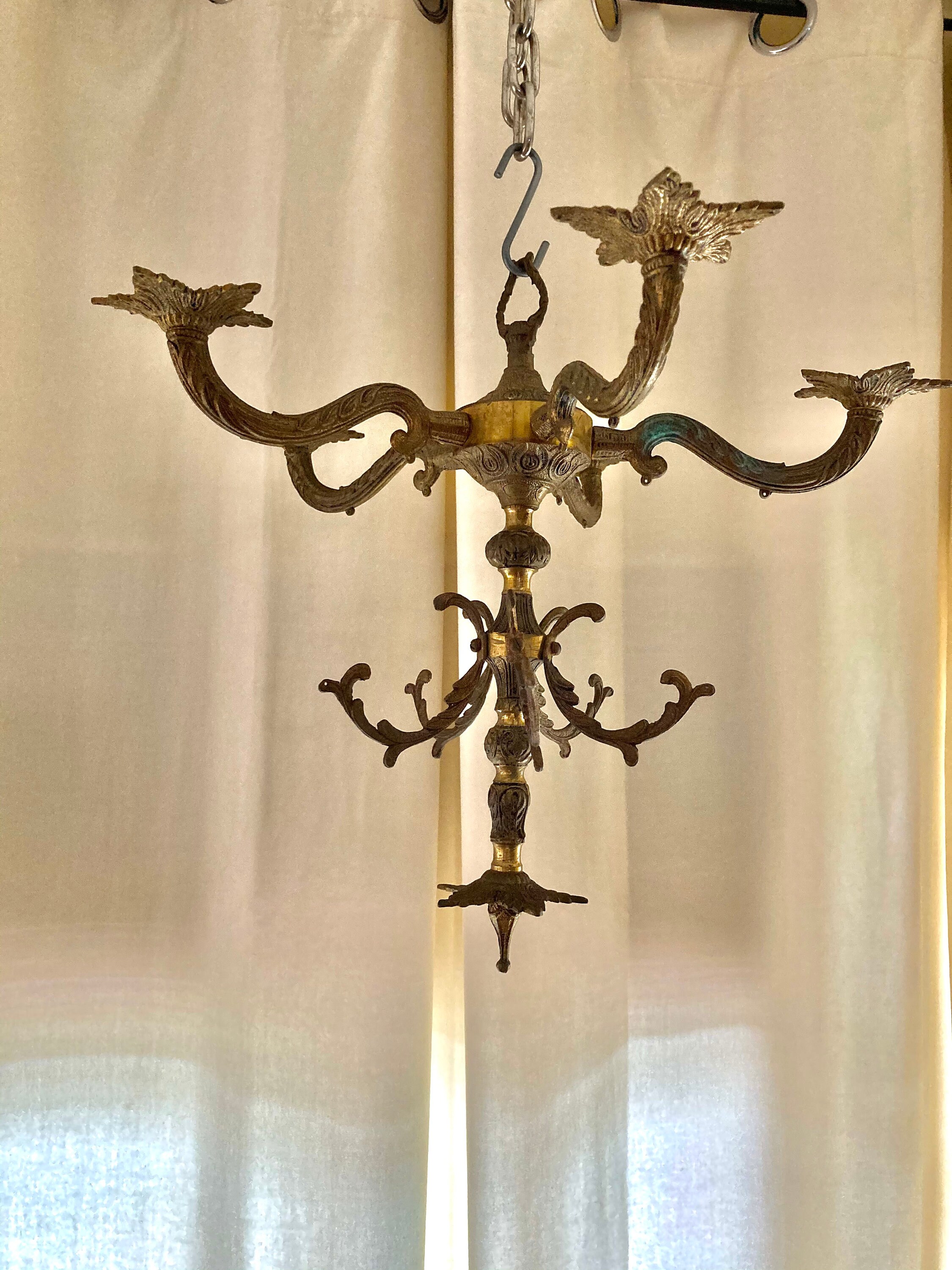 Hanging Candelabra Baroque Ornate 5 Candle Chandelier Brass Etsy