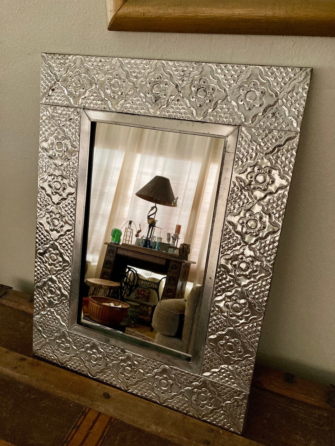 Vintage Punched Tin Famed Mirror Southwestern Silver Punched Etsy