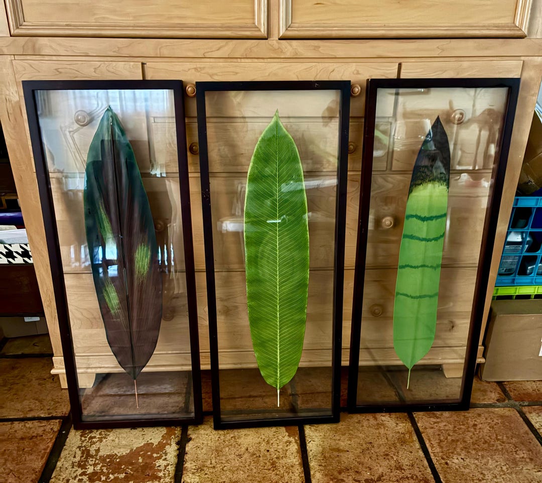 Set of 3 Tropical Leaf Wall Art Panels, Vintage Botanical Metal Art ...