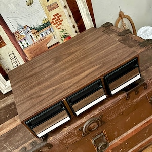 Vintage Cassette Tape Storage Unit – 3 Drawer Plastic & Woodgrain Case, Holds 63 Tapes, Made in Taiwan