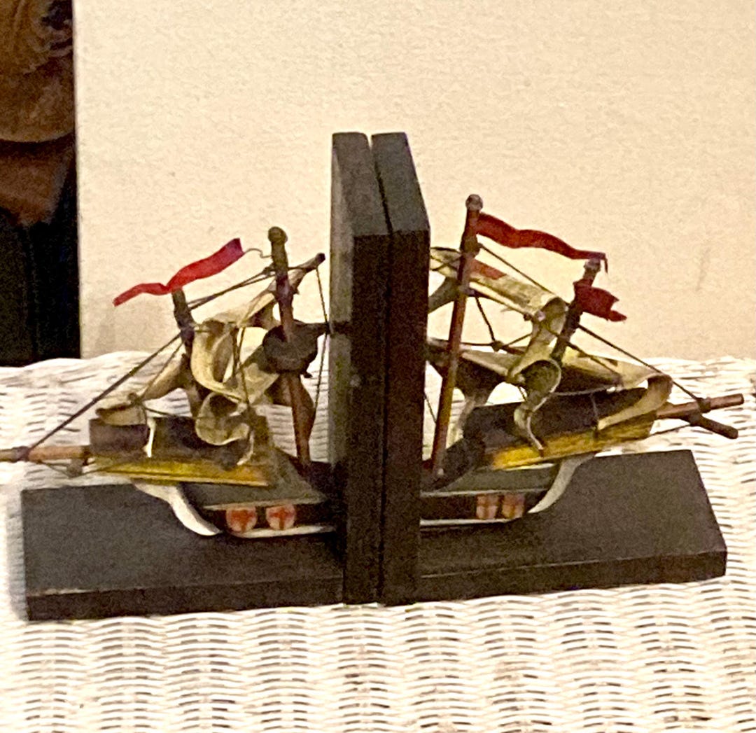 Vintage Wooden Ship Bookends – Nautical Clipper Galleon Book Ends ...