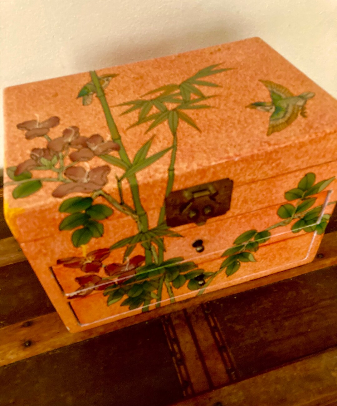 Large Vintage Jewelry Box Orange Oriental Jewelry Box Large Etsy