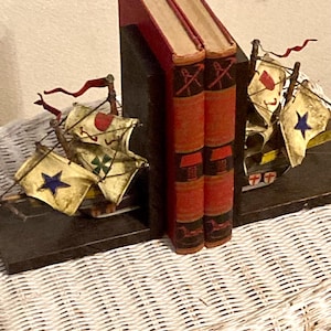 Vintage Nautical Maritime Clipper Galleon Ship Book Bookends,