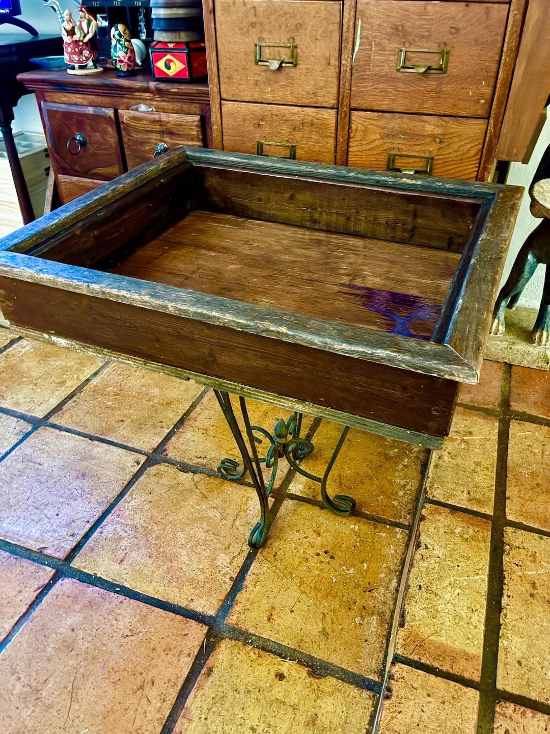 Shadow Box Display Table – Rustic Reclaimed Wood & Iron Stand - Etsy
