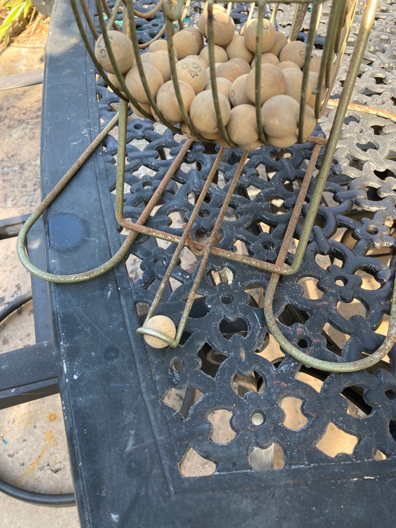 Working 1920 Bingo Cage with Wooden Balls Vintage Bingo Tumbler with Wooden Balls