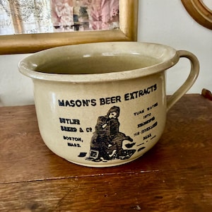 Vintage Mason’s Beer Extract Stoneware Chamber Pot, Moira Pottery England Transferware, Farmhouse Advertising Decor, Rustic Crock