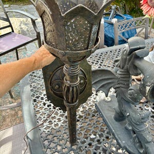 Gothic Torch Wall Sconce – Medieval Style – Electric Cast Iron Light Fixture – 26” Tall