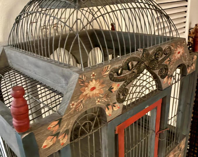 Antique Two Tiered Wooden Birdcage Hand Painted Victorian Dome Bird Photo Inspiration