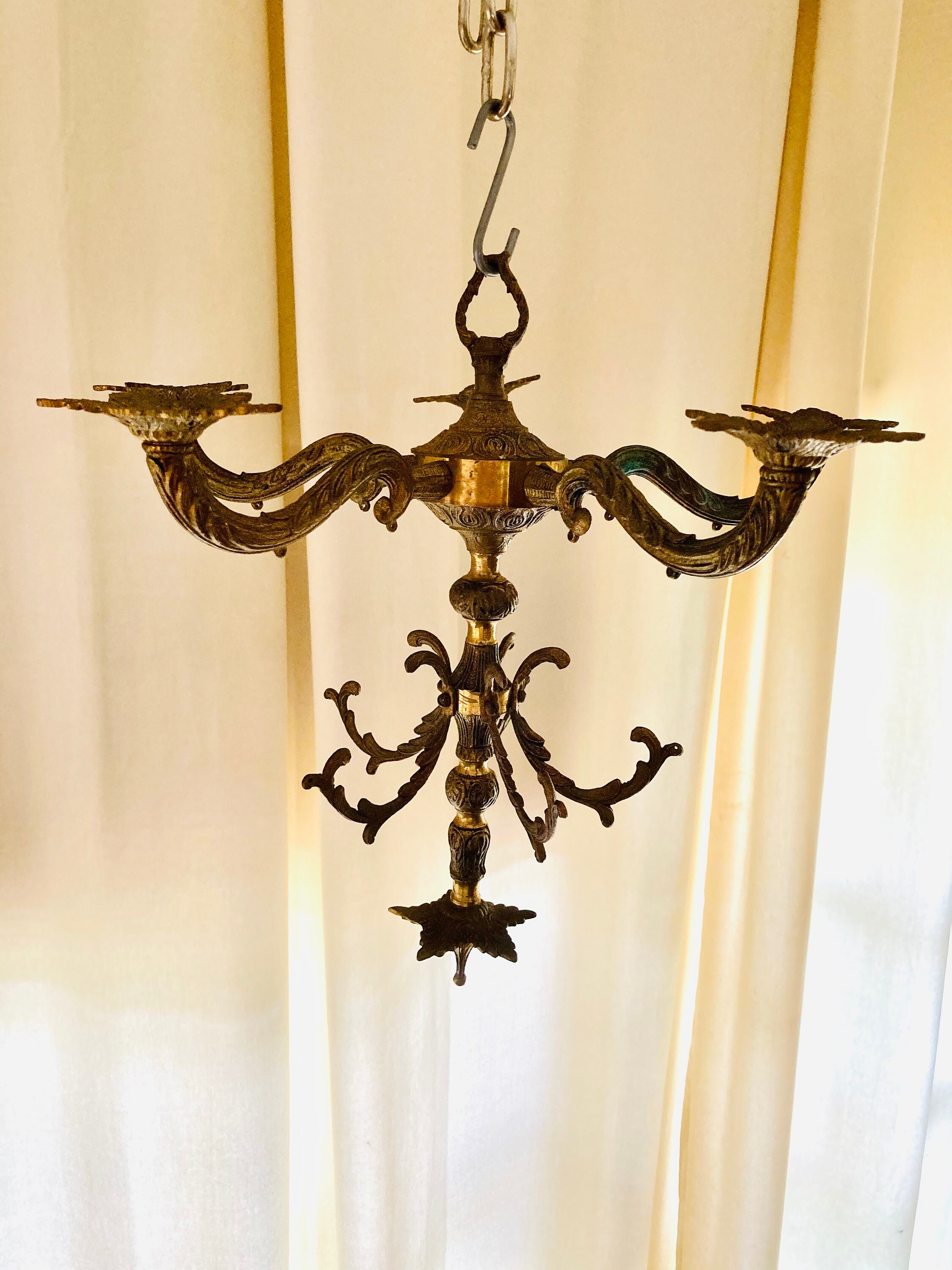 Hanging Candelabra Baroque Ornate 5 Candle Chandelier Brass Etsy