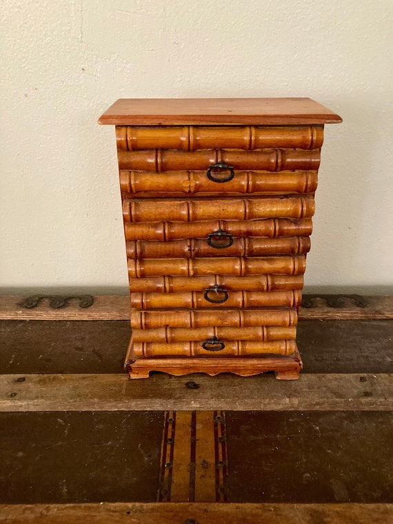 4 Drawer Apothecary cabinet, Vintage Bamboo Wicker