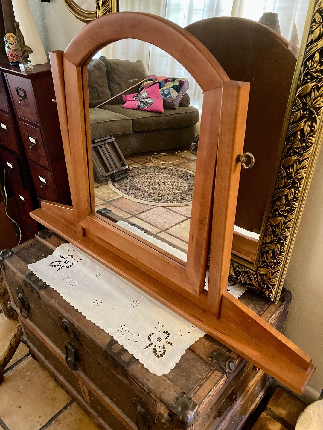 Vintage Dresser Swivel Mirror, Large Vintage Wooden Swivel Free