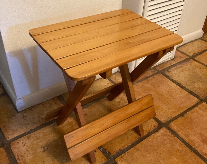 Vintage Folding Wooden Camp Table/stool, Patio Folding Side Table