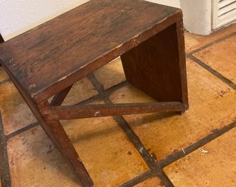 Vintage Wooden Stool, FolkArt Hand Crafted Stool, Wooden Plant stand, Childs Step Stool,