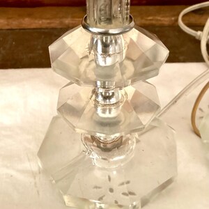 2 Vintage Cut Glass Crystal Lamps, MidCentury Boudoir Lamps, 14 inch Cut crystal Lamps