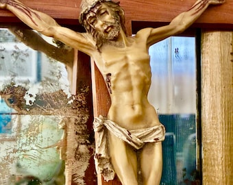 Crucifijo de pared de madera vintage INRI Cruz de Jesucristo Decoración religiosa católica cristiana Tapiz de pared